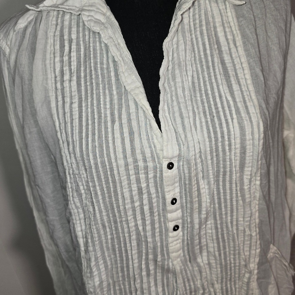 Free People Women's Waverley Tunic Blouse Size XS White Gauze Button Front Boho - Picture 5 of 11